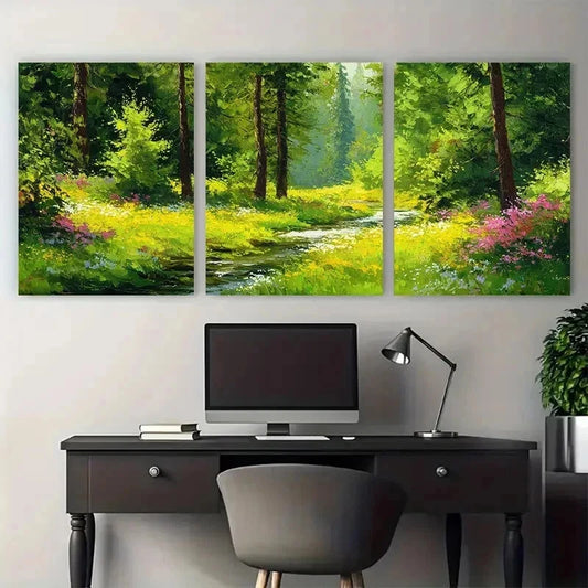 3pcs Forest Green Artwork Antique Perfect Wall Art Set Canvas Framed 40x60cm - High Quality Print 100% Australian Made Wall Canvas Ready to Hang