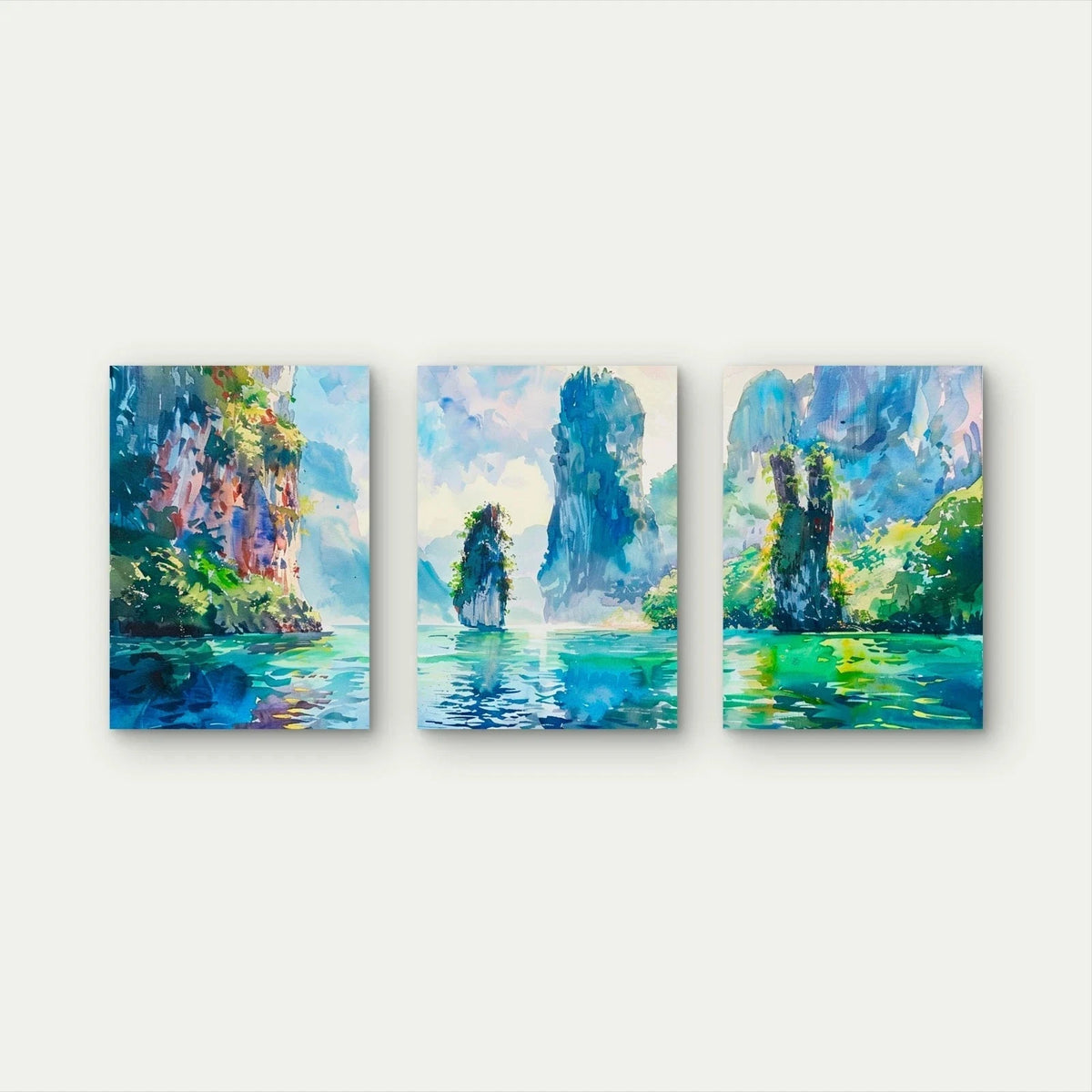 3pcs Vibrant Tropical Limestone Islands Wall Art Set Canvas Framed 60x90cm - High Quality Print 100% Australian Made Wall Canvas Ready to Hang