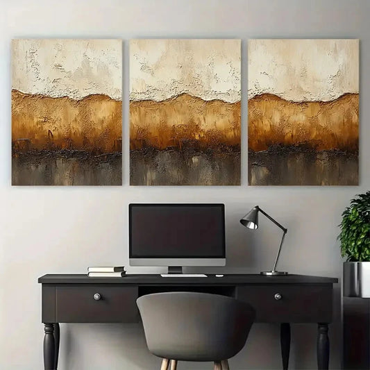 3pcs Vertical Abstract Earth Tone Illustration Metal Print Ready to Hang Art