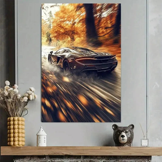 Autumn Highway Super Car Racing Art Poster 40x60cm Metal Print Ready to Hang
