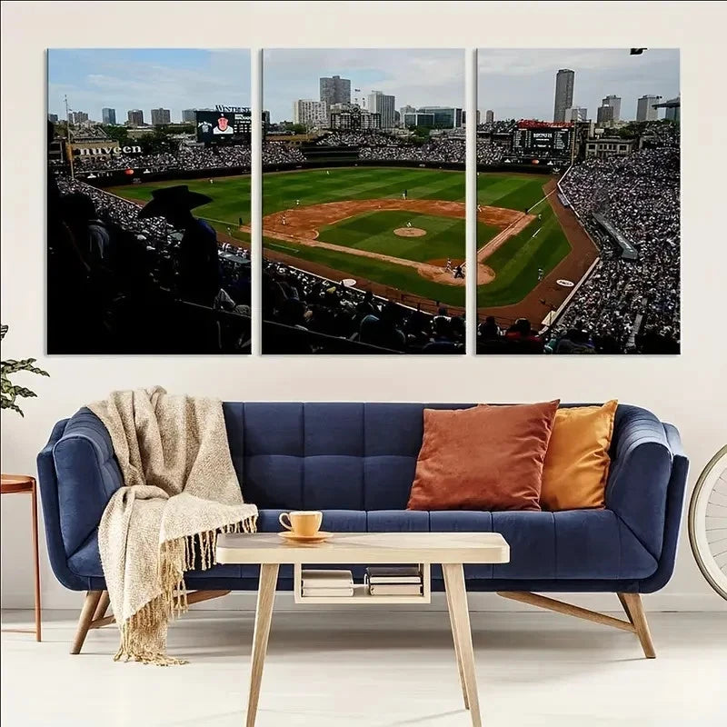3pcs Wrigley Field Stadium Baseball Art Metal Print Ready to Hang Art