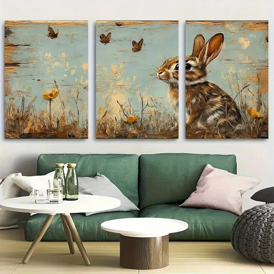3pcs Adventurous Rabbit Explorer Metal Print Ready to Hang Art