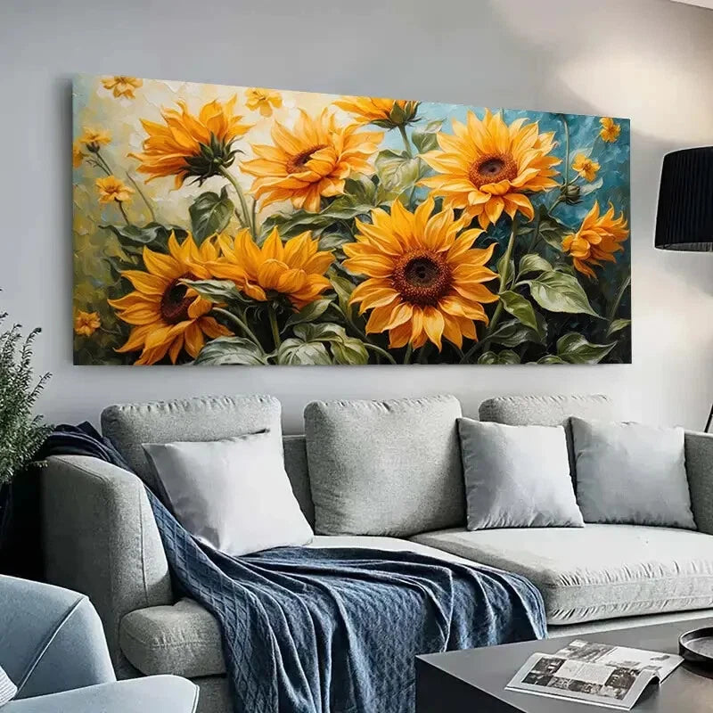 Vibrant Sunflower Flowers  Wall Art wall canvas office home room framed 120x60cm
