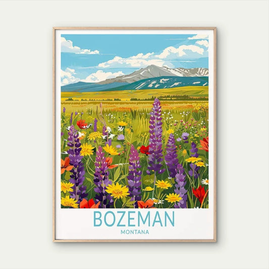 Bozeman Montana Vintage Mountain Landscape Travel Poster Print Wall Art