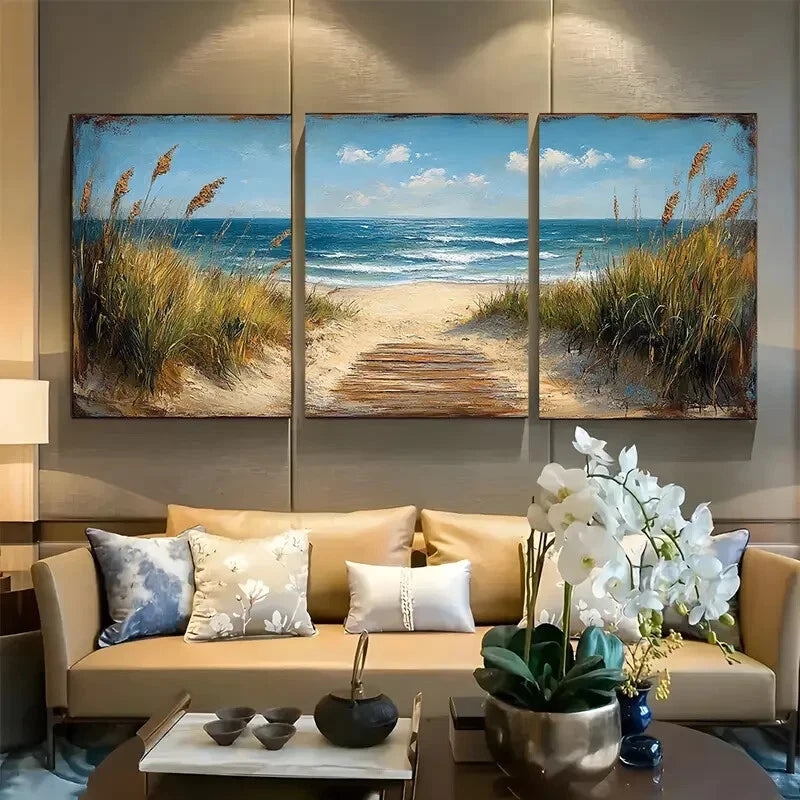 3pcs Sunny Beach Coastal Seascape Design Metal Print Ready to Hang Art