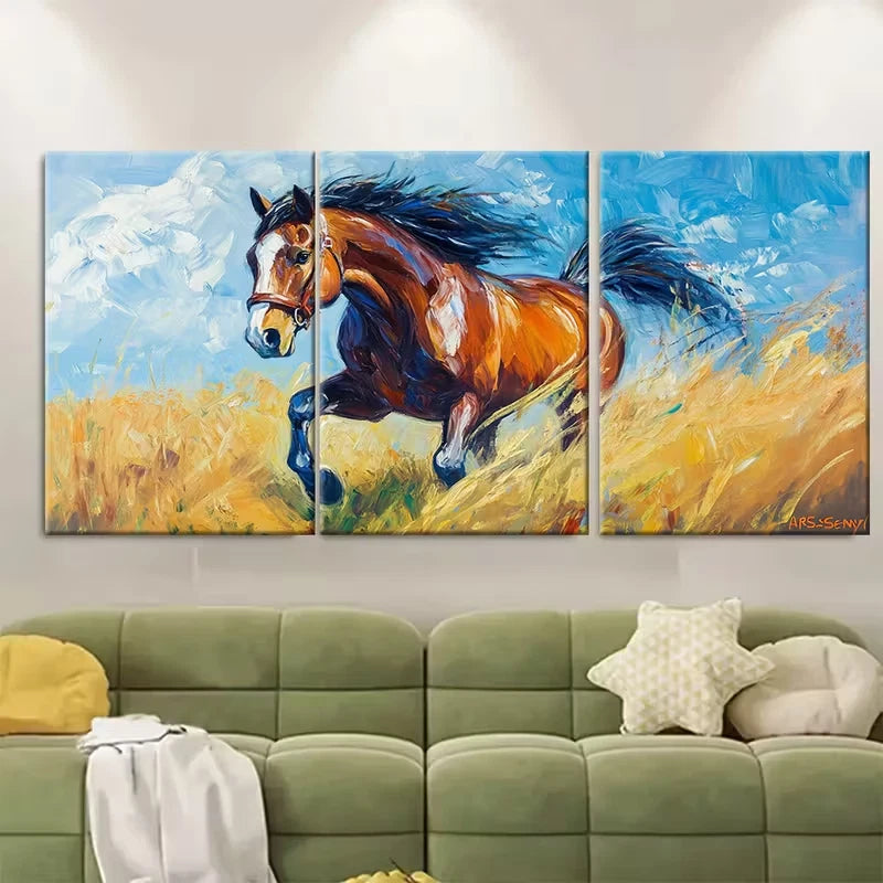 3pcs Horse Oil Painting Farm Animals Metal Print Ready to Hang Art