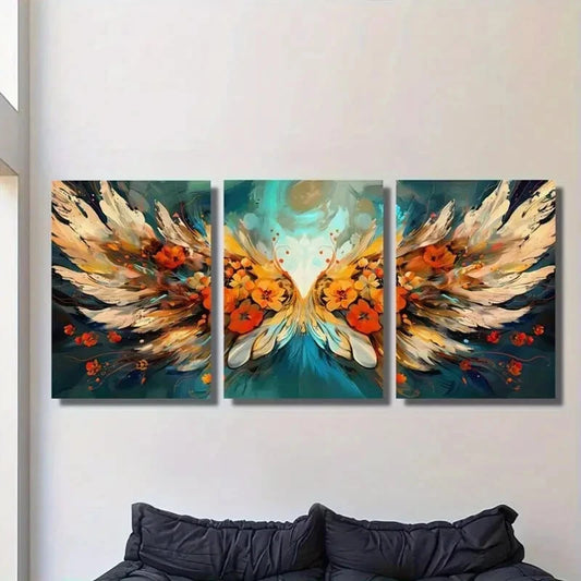 3pcs Abstract Angel Wings Art in Oil Painting Metal Print Ready to Hang Art