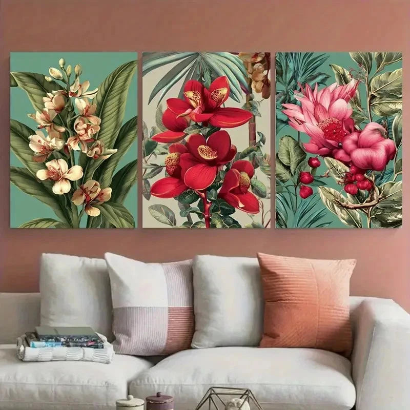 3pcs Paraguay Botanical Floral Illustration Wall Art Set Canvas Framed 40x60cm - High Quality Print 100% Australian Made Wall Canvas Ready to Hang