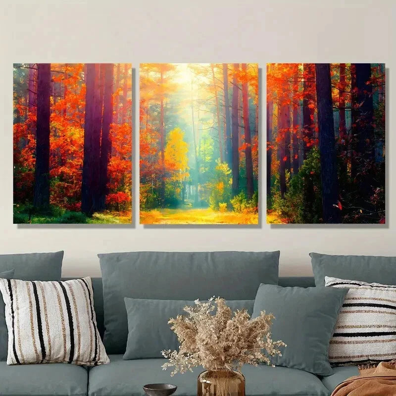 3pcs Sunlight shining through the woods Metal Print Ready to Hang Art