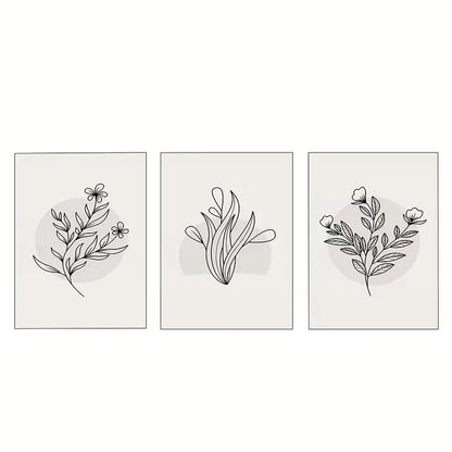 3pcs Minimalist Gray Botanical line drawings Wall Art Set Canvas Framed 60x90cm - High Quality Print 100% Australian Made Wall Canvas Ready to Hang