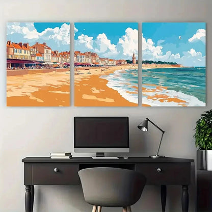 3pcs France Coastal Beach Unique Metal Print Ready to Hang Art