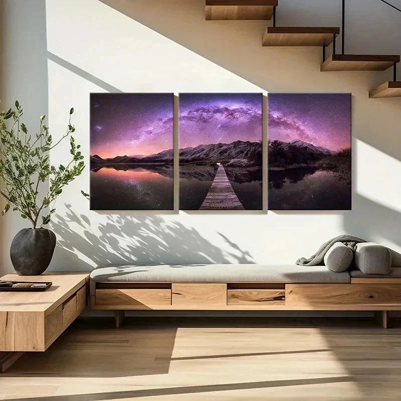3pcs Mountains Starry Sky Painting Wall Art Set Canvas Framed 40x60cm - High Quality Print 100% Australian Made Wall Canvas Ready to Hang