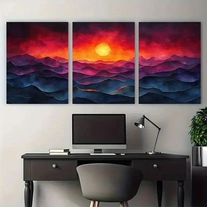 3pcs Abstract Style Landscape At Dusk Inspired Metal Print Ready to Hang Art