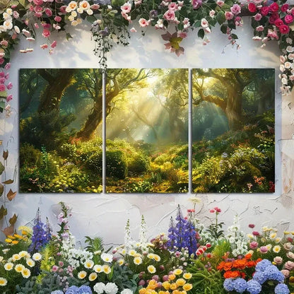 3pcs Lush Green Forest Landscape Metal Print Ready to Hang Art