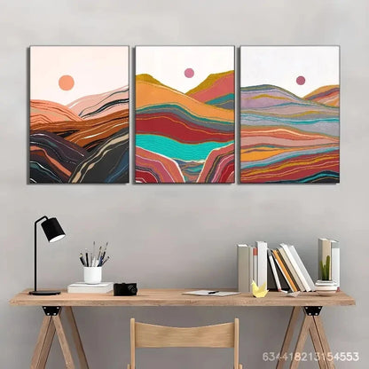 3pcs Elegant Mountains and Sun Line Art poster Metal Print Ready to Hang Art