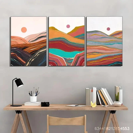 3pcs Elegant Mountains and Sun Line Art poster Metal Print Ready to Hang Art