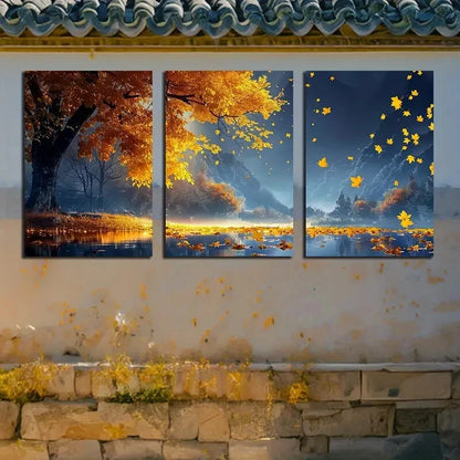 3pcs Vibrant Autumn Scenery Nature Landscape Metal Print Ready to Hang Art