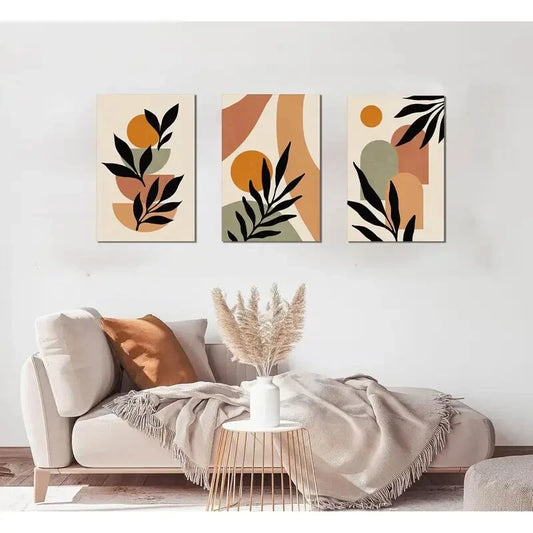 3pcs  Minimalist Boho Leaf Colorful Boho Metal Print Ready to Hang Art