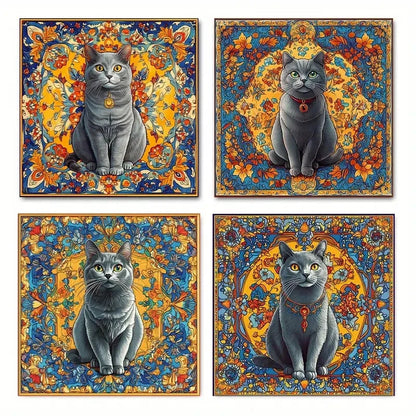 4pcsCat Kin Wall Art Canvas Framed
