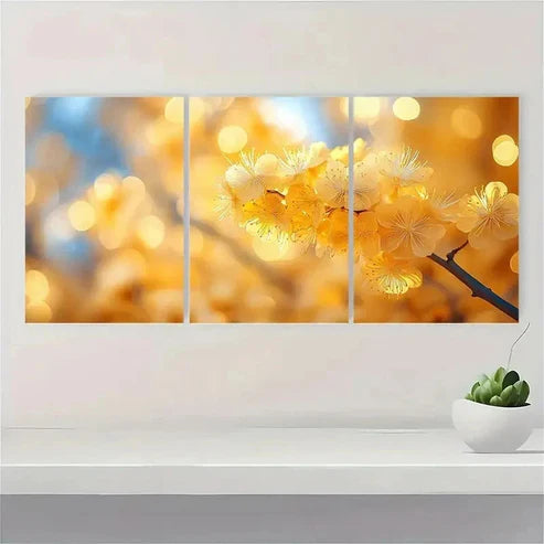 3pcs Yellow Sunshine Mimosa Flower Wall Art Canvas Unframed - High Quality Print 100% Australian Made Wall Canvas