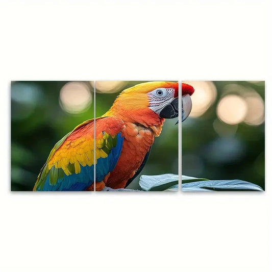 3pcs Vibrant Yellow Parrot Metal Print Ready to Hang Art