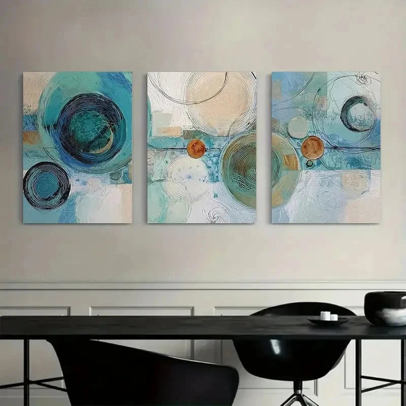 3pcs Abstract Circular Shapes in Soft Colors Metal Print Ready to Hang Art