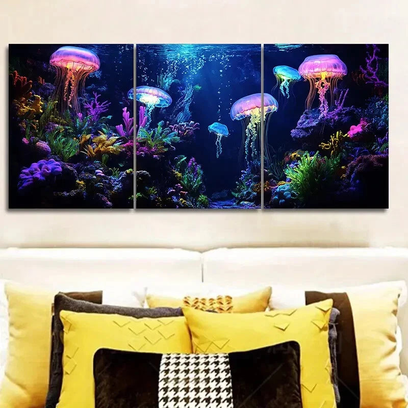 3pcs Oil Painting Sea Anemone Ocean Theme Metal Print Ready to Hang Art