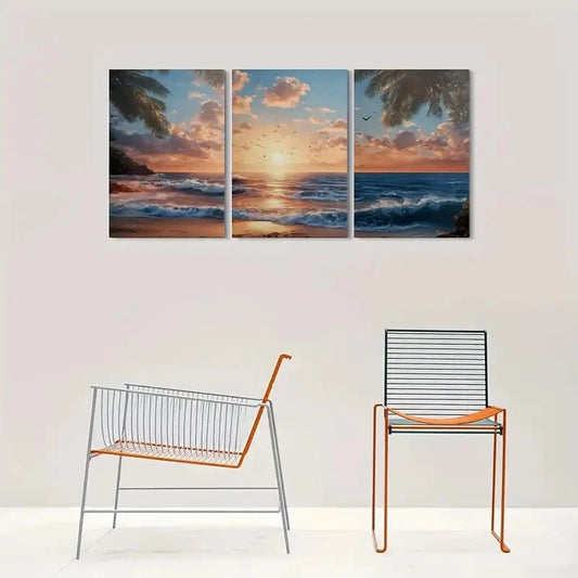 3pcs Ocean Waves and Palm Trees Metal Print Ready to Hang Art