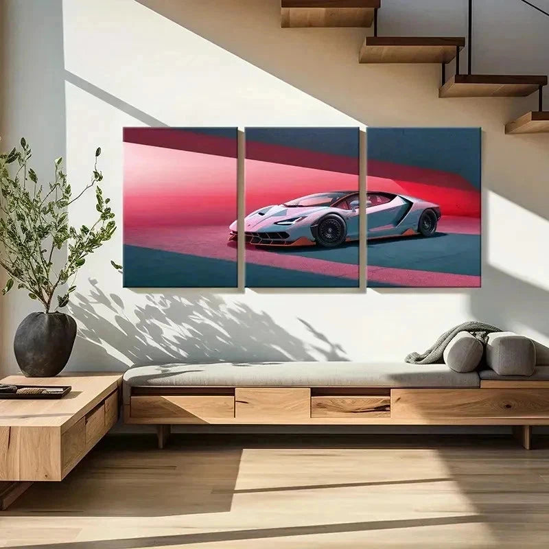 3pcs Lamborghini in Red & Blue Background Wall Art Set Canvas Framed 40x60cm - High Quality Print 100% Australian Made Wall Canvas Ready to Hang
