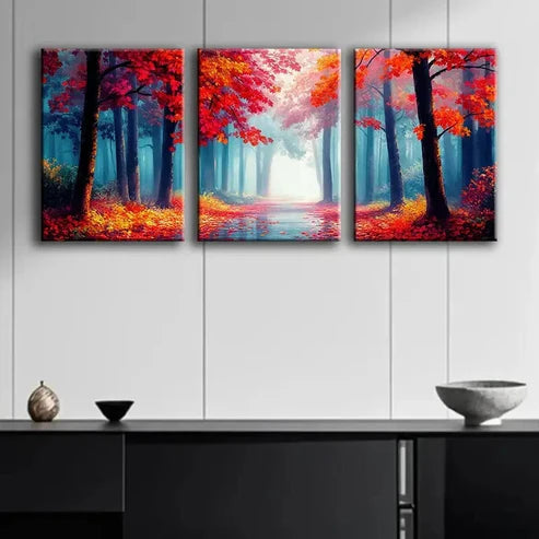 3pcs Autumn Forest Red Nature Beauty Perfect Wall Art Set Canvas Unframed - High Quality Print 100% Australian Made Wall Canvas