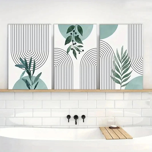 3pcs Painting Sage Green Wall Art Botanical Metal Print Ready to Hang Art