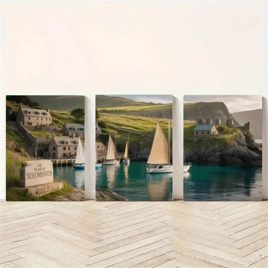3pcs Sailboats Natural Landscape Painting Metal Print Ready to Hang Art