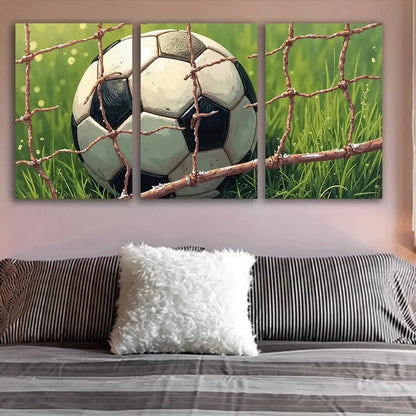 3pcs Soccer Player Artwork Wall Art Set Canvas Framed 60x90cm - High Quality Print 100% Australian Made Wall Canvas Ready to Hang