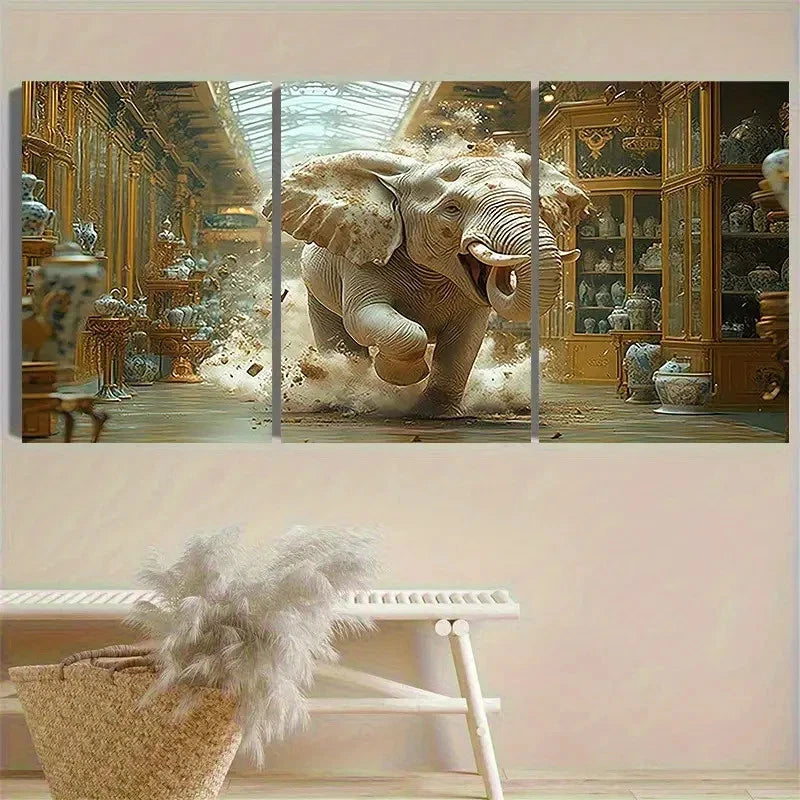 3pcs Majestic Elephant Wall Art Set Canvas Framed 40x60cm - High Quality Print 100% Australian Made Wall Canvas Ready to Hang