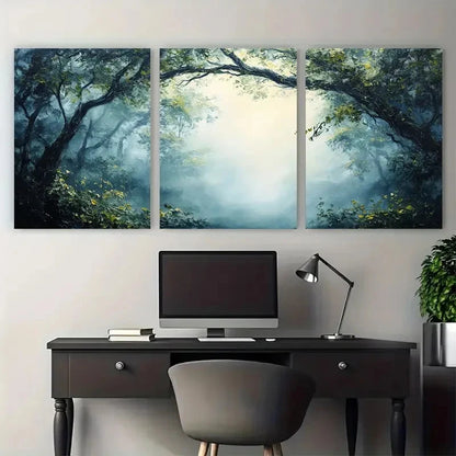 3pcs Tranquil Misty Woodland Serene Greenery Metal Print Ready to Hang Art