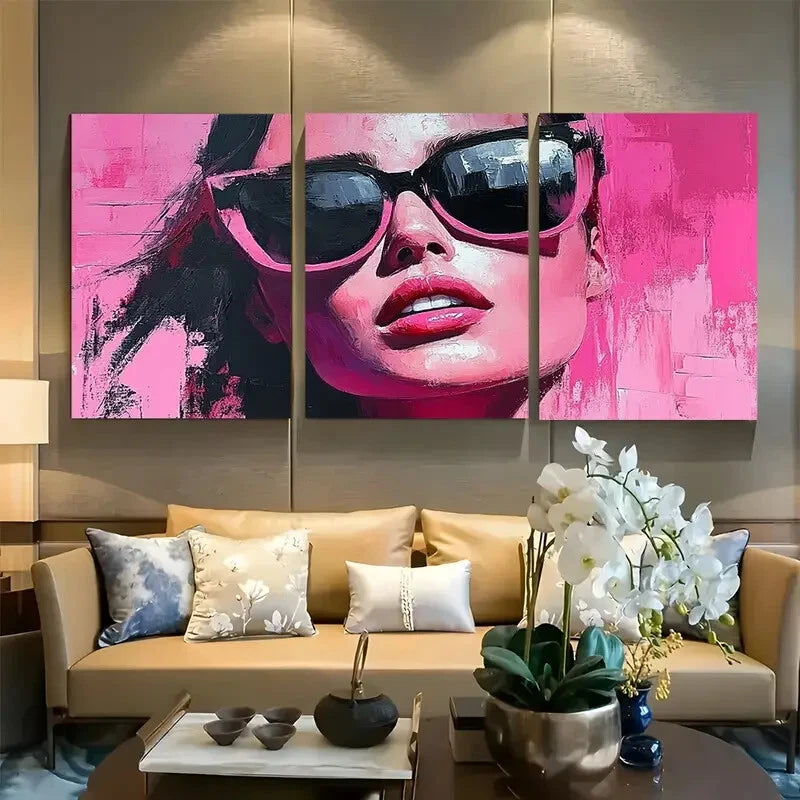 3pcs Bold Abstract Woman Portrait Design Metal Print Ready to Hang Art