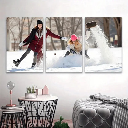 3pcs People Playing In The Snow Artwork Wall Art Set Canvas Framed 40x60cm - High Quality Print 100% Australian Made Wall Canvas Ready to Hang