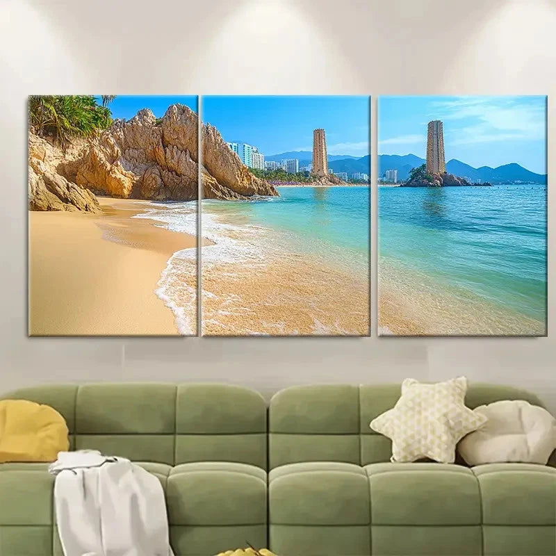 3pcs Acapulco Vibrant Beach Scenes RI Wall Art Set Canvas Framed 50x70cm - High Quality Print 100% Australian Made Wall Canvas Ready to Hang