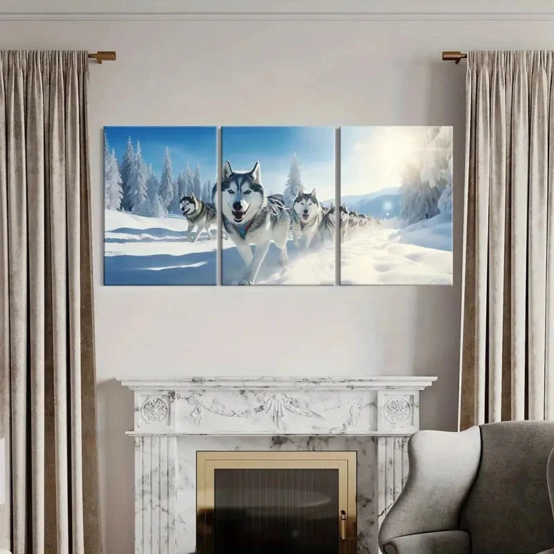 3pcs Siberian Husky Winter Landscape Metal Print Ready to Hang Art
