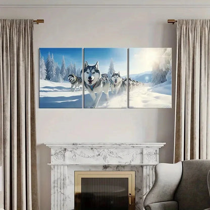 3pcs Siberian Husky Winter Landscape Metal Print Ready to Hang Art