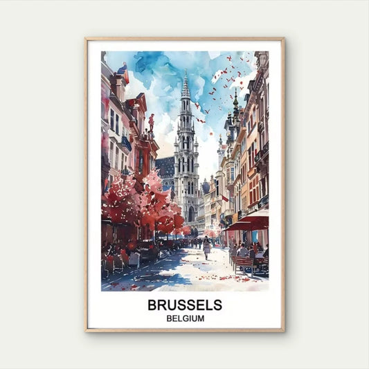 Brussels Belgium Cityscape Travel Poster Print Wall Art