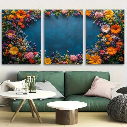 3pcs Rustic Floral Wreath Wildflower Design Metal Print Ready to Hang Art