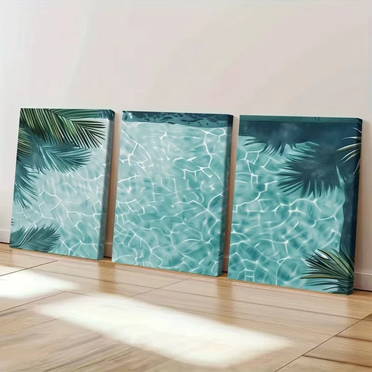 3pcs Tranquil Beach with Turquoise Waters Wall Art Set Canvas Framed 60x90cm - High Quality Print 100% Australian Made Wall Canvas Ready to Hang