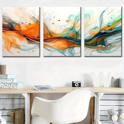 3pcs Geometric Decorations with Flowing Colors Wall Art Set Canvas Framed 40x60cm - High Quality Print 100% Australian Made Wall Canvas Ready to Hang