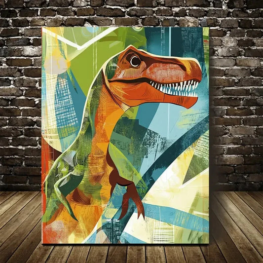 Beautiful Abstract Art Dinosaur Educational Painting 40x60cm Metal Print Ready to Hang
