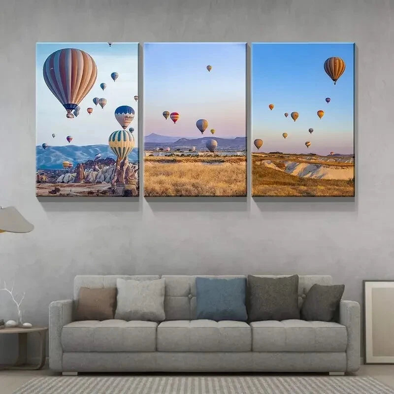3pcs Vibrant Hot Air Balloon Minimalist Metal Print Ready to Hang Art