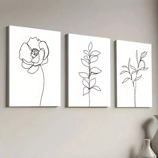 3pcs Modern Minimalist Botanical Black Line Wall Art Set Canvas Framed 40x60cm - High Quality Print 100% Australian Made Wall Canvas Ready to Hang