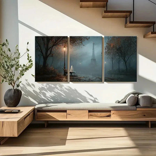 3pcs Ghostly Figure Autumn Trees Foggy Night Metal Print Ready to Hang Art