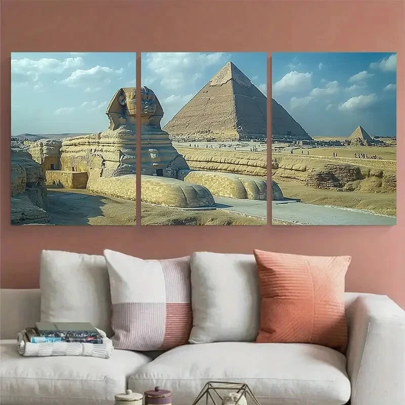 3pcs GIZA PYRAMIDS Sphinx Landmark Metal Print Ready to Hang Art