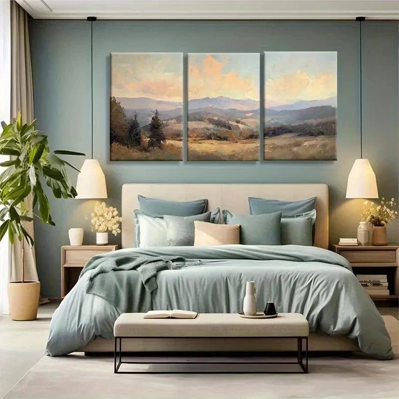 3pcs Sunset Mountain Landscape Oil Painting Metal Print Ready to Hang Art